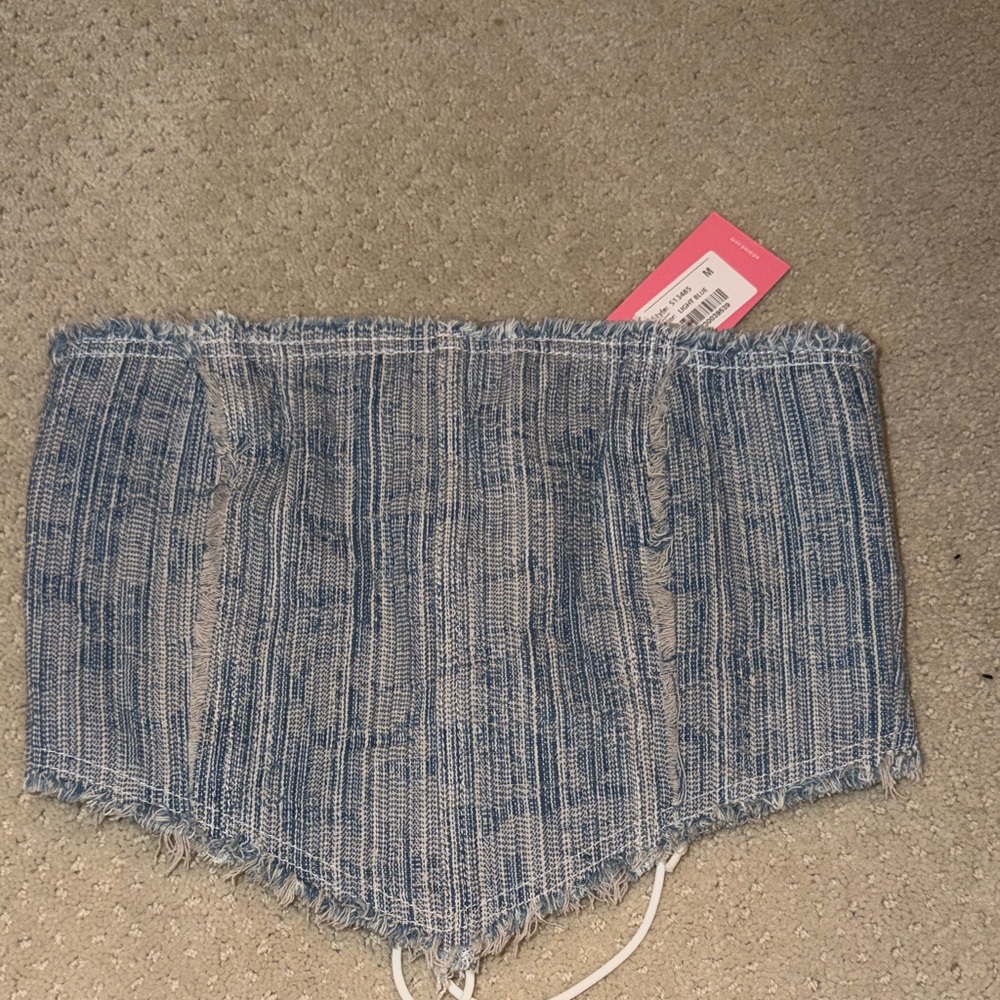 Edikted Light Blue and White Tweed Strapless Bustier